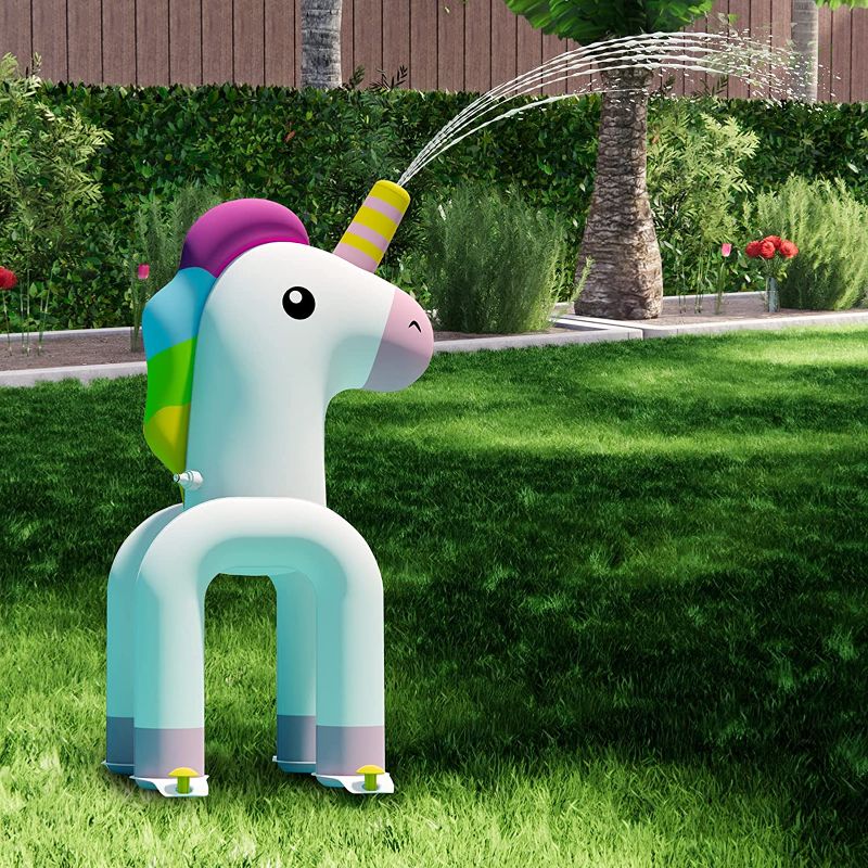 Photo 1 of Happitry Inflatable Unicorn Sprinkler for Kiddie Swimming Pool, 2-in-1 Unicorn Water Spraying Toy