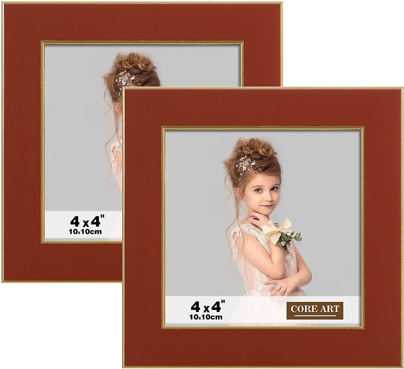 Photo 1 of CORE ART 4x4 Picture Frames Brown Square Photo Frames Set of 2, Colorful Frame with HD Semi-tempered Glass, Wall or Tabletop Display, Caramel Brown