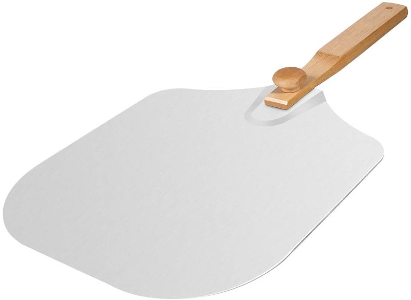Photo 1 of Aluminum Metal Pizza Peel with Foldable Wood Handle, 12 Inch x 14 Inch Pizza Paddle, Easy Storage Pizza Spatula Pizza Turning Tool, Gourmet Luxury and Great Helper for Homemade Pizza and Bread