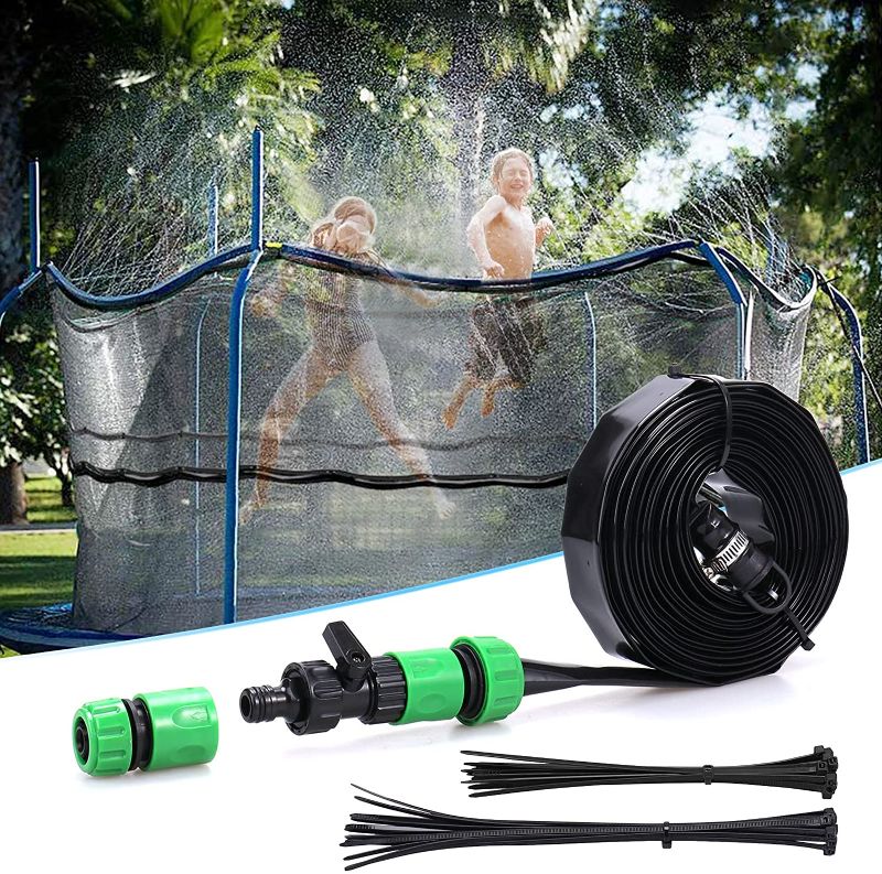 Photo 1 of OYEFLY Trampoline Sprinkler Fun Water Park Summer Toys Trampoline Accessories Outdoor Trampoline Water Play Sprinklers for Kids (39 ft Black)