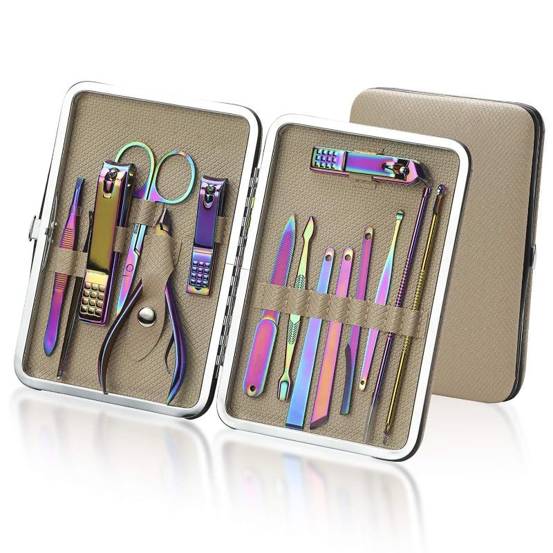 Photo 1 of 15 in 1 Nail Manicure Kit Set with Professional Stainless Steel Nail Clippers and Pedicure Care Tools for Women Home Travel Use