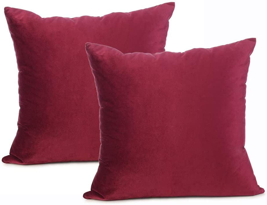 Photo 1 of AyoAc Red Throw Pillow Covers Square Velvet Decorative Throw Pillows Case for Sofa Couch Bed Chair 18x18 Inch, Set of 2, Red, 18" x 18"