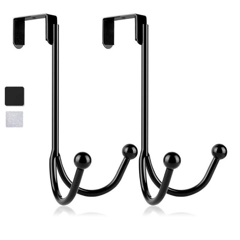 Photo 1 of 2Packs Over The Door Double Hanger Hooks, HFHOME Metal Twin Hooks Organizer for Hanging Coats, Hats, Robes, Towels- Black