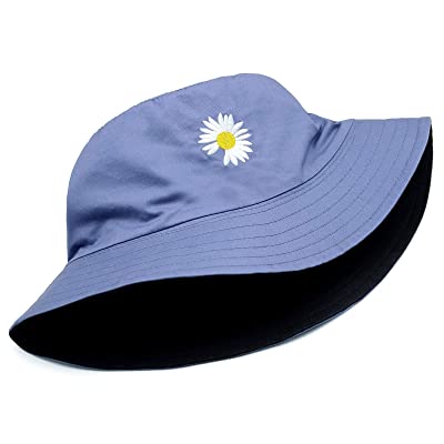 Photo 1 of HSYZZY Bucket Hat Unisex 100% Cotton Embroidery Hat Packable Summer Travel Beach Sun Visor Outdoor Cap, Flower-Navy/Black