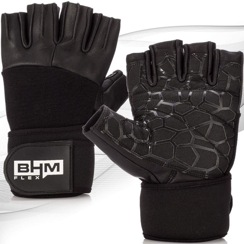 Photo 1 of BHM LIFESTYLE Workout Gloves - Women/Men Lightweight Leather Gloves - Sports/Gym/Weightlifting/Cycling/Exercise/Training/ Wrist Wraps Glove - Support Equipment Full Palm Protection Power Grips (Black, Large)