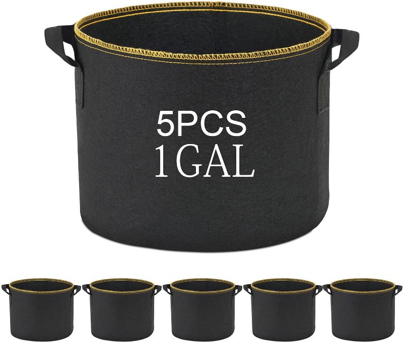 Photo 1 of BBO FACTORY 5-Pack 1 Gallon Fabric Grow Bag, Nonwoven Aeration Plant Pots with Handles for Flower, Vegetables