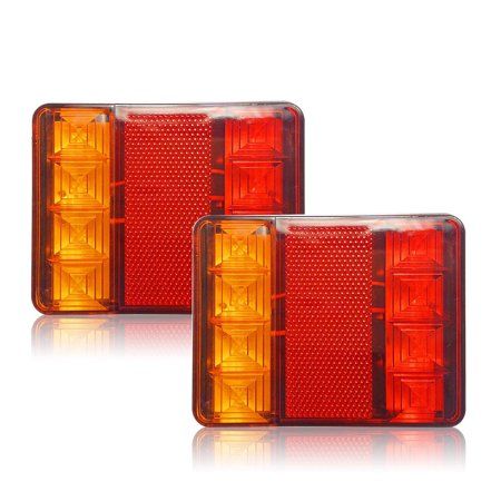 Photo 1 of 2Pcs Square LED Trailer Lights Red Amber Turn Signal Tail Parking Lights Rectangular LED Truck Trailer Light Side Marker Reflector