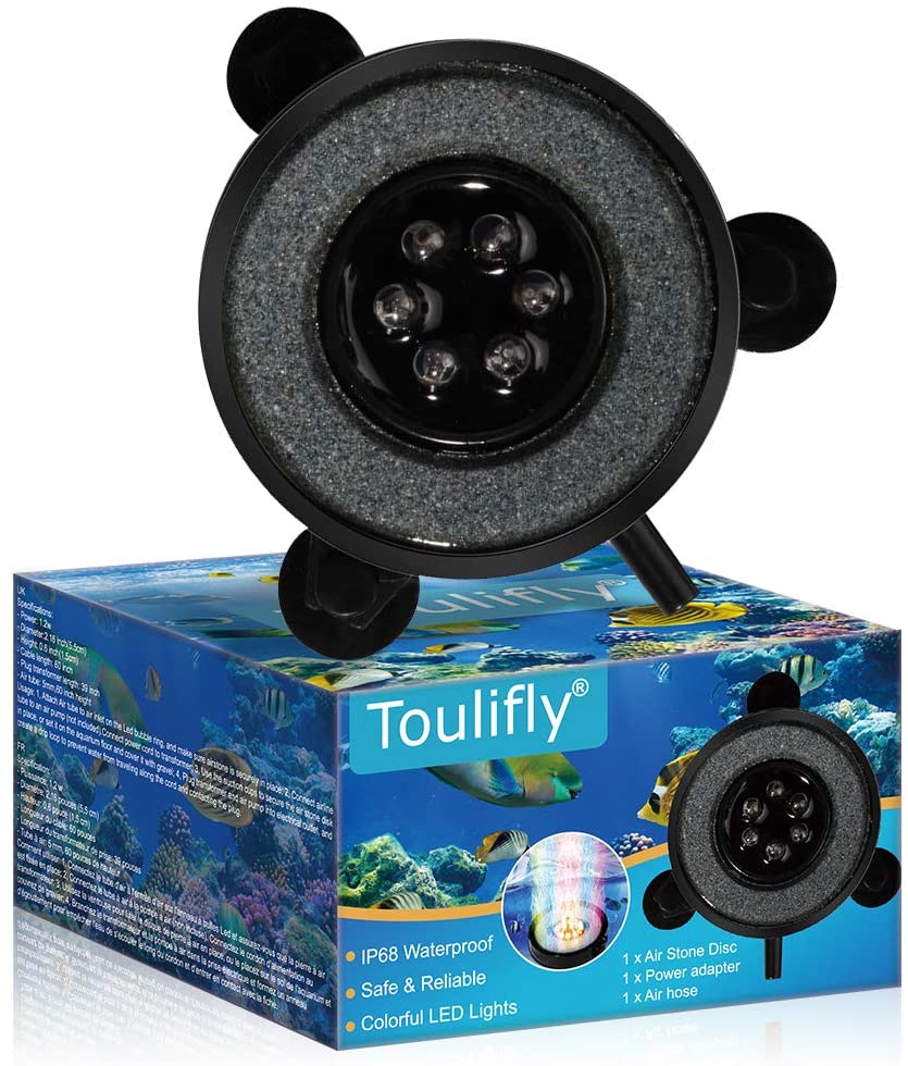 Photo 1 of TOULIFLY LED Aquarium Light, Multi-Colored LED Aquarium Air Stone Disk, Round Strip with Colored Light for Aquarium Fish Tank