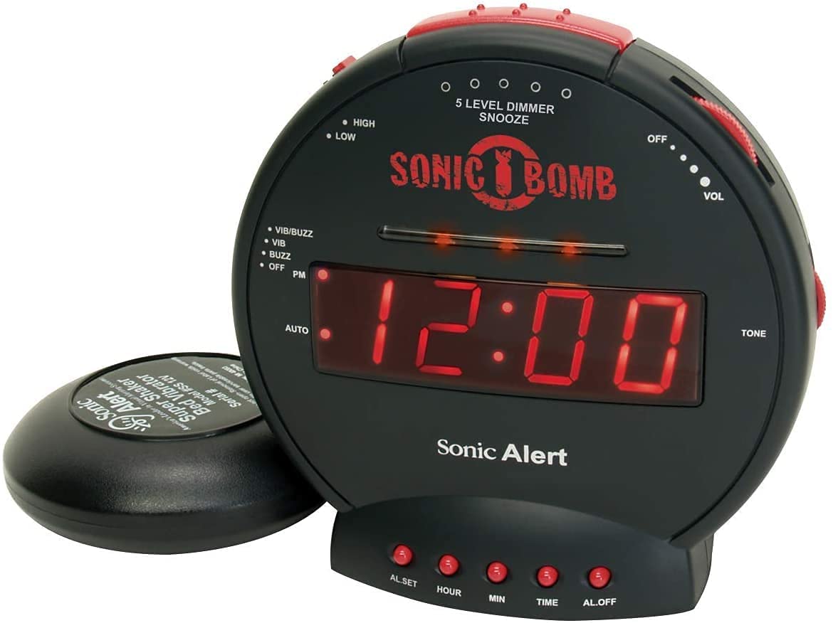 Photo 1 of Sonic Bomb Dual Extra Loud Alarm Clock with Bed Shaker, Black | Sonic Alert Vibrating Alarm Clock Heavy Sleepers, Battery Backup | Wake with a Shake