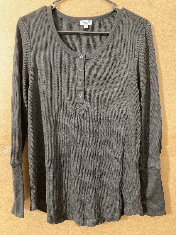 Photo 2 of Splendid Women's Long Sleeve Thermal Henley Shirt X-Large Black