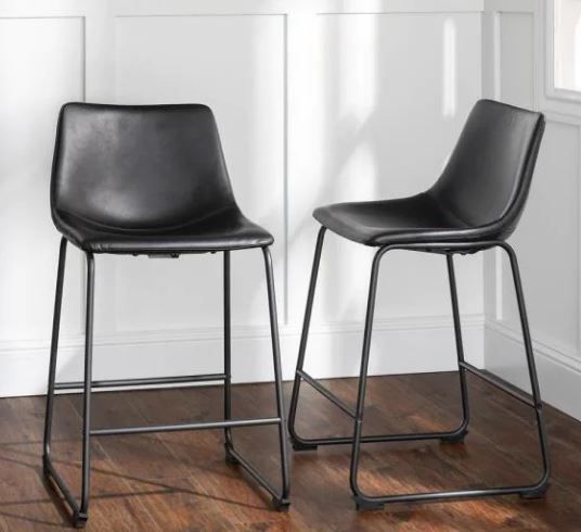 Photo 1 of 24 in. Black Faux Leather Counter Stool (Set of 2)
