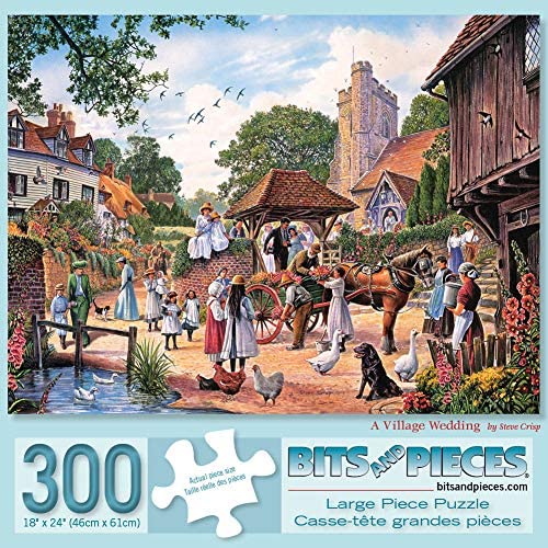 Photo 1 of Bits and Pieces - 300 Piece Jigsaw Puzzle for Adults 18" x 24" - A Village Wedding - 300 pc Downtown Church, Horse and Buggy Flowers Jigsaw by Artist Steve Crisp
