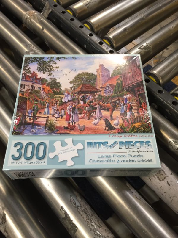 Photo 2 of Bits and Pieces - 300 Piece Jigsaw Puzzle for Adults 18" x 24" - A Village Wedding - 300 pc Downtown Church, Horse and Buggy Flowers Jigsaw by Artist Steve Crisp
