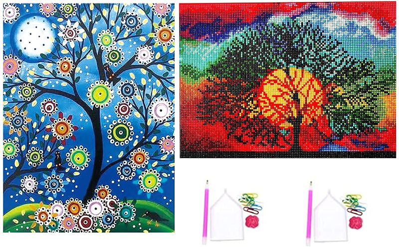 Photo 1 of 5D Diamond Painting Kits for Adults Kids, 2 Pcak Diamond Pattern Full Drill Canvas Art Craft for Room Wall Decoration, DIY Gift (Trees)
