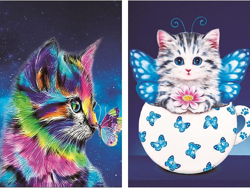 Photo 1 of 2 Pcak Diamond Painting Kits for Adults Kids, 5D Crystal Gem Diamond Painting Pattern Canvas Art Craft for Room Wall Decoration (Cute Cats)
