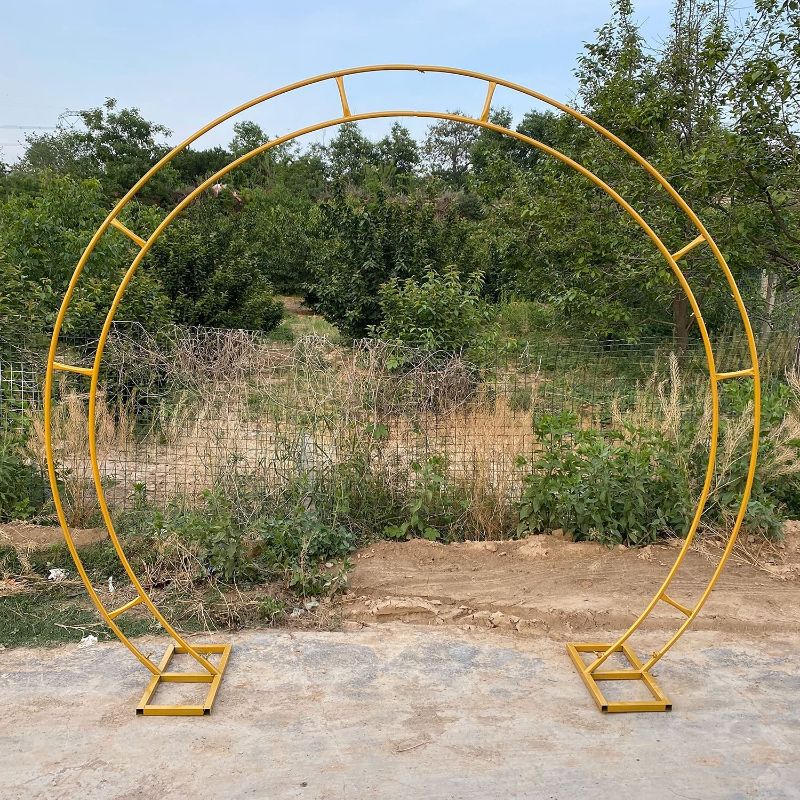 Photo 1 of ZZLYY Party Decoration Balloon Arch, Round Metal Garden Arches, Used for Hanging Balloons, Roses, Climbing Plants, Lighting, Ribbons, Stage Background Props,Gold,240cm280cm
