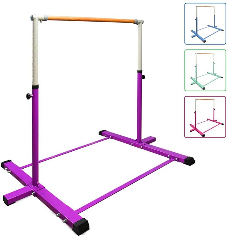 Photo 1 of BYBAG Expandable Gymnastics Kip Bar,Horizontal Bar for Kids for Girls,No Wobble Gymnastic Equipment for Home Training,3' to 5' Adjustable Height,Gymnasts 1-4 Levels,260 lbs Weight Capacity
