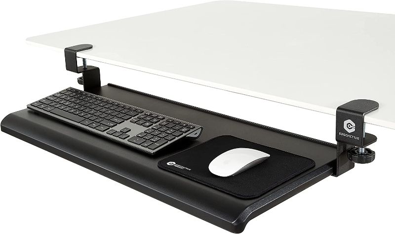 Photo 1 of ErgoActive Extra Wide Under Desk Keyboard Tray with Clamp On Easy Installation, Fits Full Size Keyboard and Mouse, Office, Home, School, Gaming Keyboard Tray - 
Product Dimensions	12.2"D x 27.6"W x 1"H
