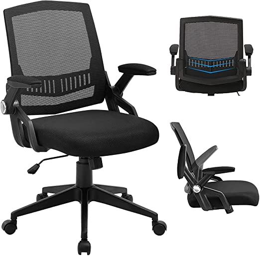 Photo 1 of SAMOFU Office Chair, Ergonomic Mid-Back Desk Chair, Mesh Computer Task Chair with Flip-up Armrests and Lumbar Support & Thick Cushion, Black
