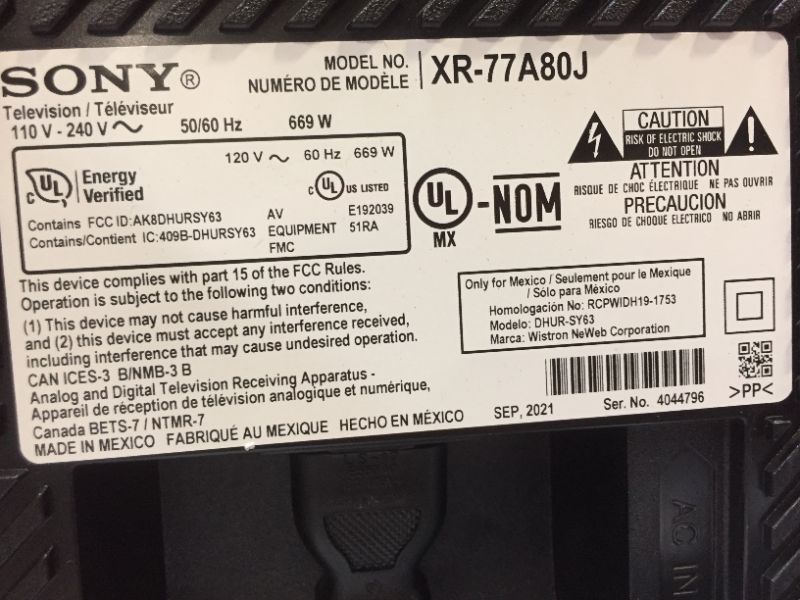 Photo 1 of Sony 77" Class XR77A80J BRAVIA XR OLED 4K Ultra HD Smart Google TV