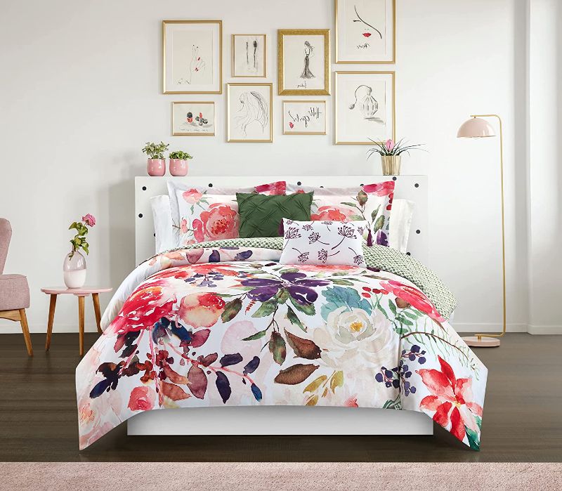 Photo 1 of Chic Home Philia 5 Piece Reversible Comforter Set Floral Watercolor Design Bedding-Decorative Pillows Shams Included, King, Multi Color
