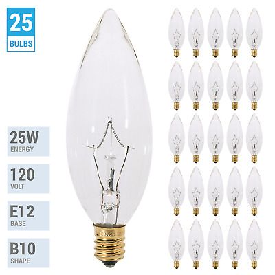 Photo 1 of 25 Pack 25CTC Chandelier 25W Bulb 120V B10 Straight Torpedo Candelabra E12 Clear
