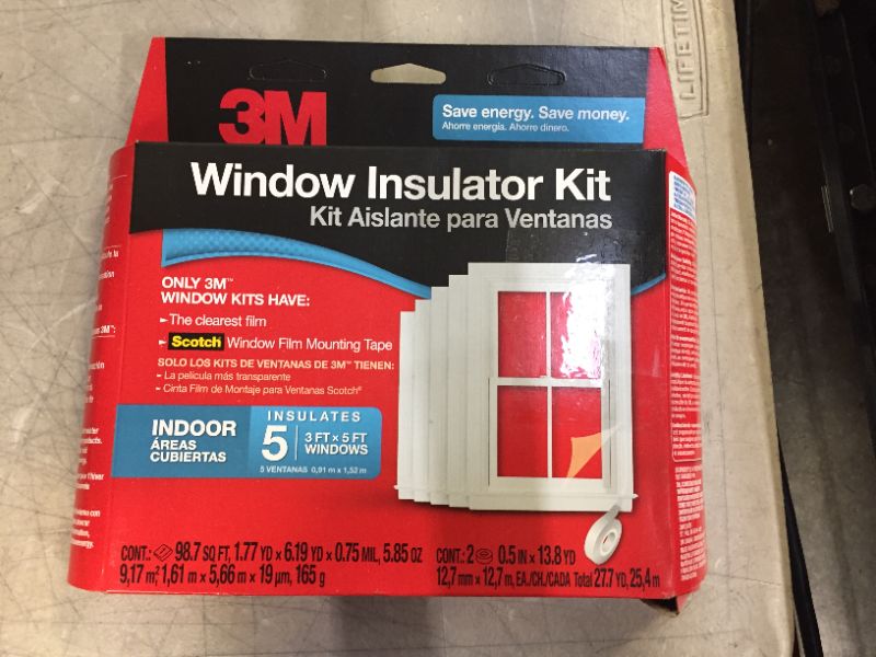 Photo 1 of 3M Indoor Window Insulator Kit, Window Insulation Film for Heat and Cold, 5.16 ft. x 17.5 ft., Covers Five 3 ft. by 5 ft. Windows
