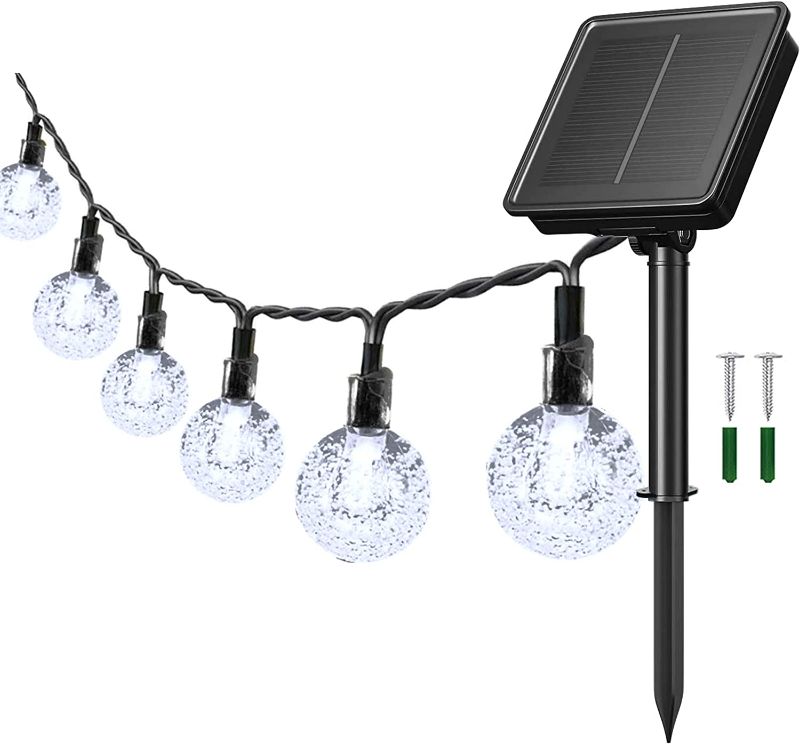 Photo 1 of HighCo 36 Feet 60 LED 8 Modes Solar Globe String Lights Outdoor, Solar Crystal Ball Waterproof Fairy String Lights, Upgraded Larger Solar Panel Twinkle Lighting Auto ON/Off, 1 Pack White

