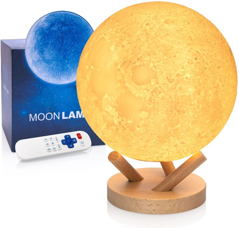 Photo 1 of Moon Lamp, 2021 New Upgrade Sliding Control Moon Night Light, GDPETS 18 Colors LED Moon Light with Wood Stand, Remote &Timer, USB Rechargeable, Moon Lunar Lamp Gift for Lover Kids Friends ?7.1 Inch?

