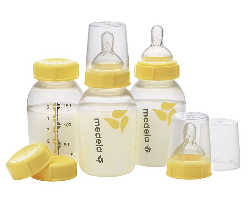 Photo 1 of Medela Breast Milk Storage Bottles, 3 Pack of 5 Ounce Breastfeeding Bottles with Slow Flow Nipples, Lids, Wide Base Collars, and Travel Caps, Made Without BPA
