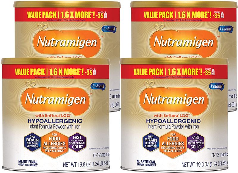 Photo 1 of Enfamil Nutramigen Infant Formula, Hypoallergenic and Lactose Free Formula with Enflora LGG, Fast Relief from Severe Crying and Colic, Powder Can, 19.8 Oz (Pack of 4) expires 01/Nov/2022
