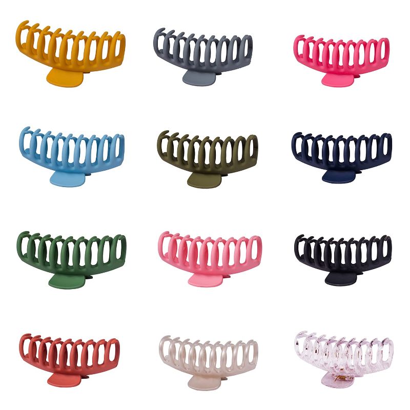 Photo 1 of Begins Big Hair Claw Clips Claw Hair Clips for Women Girls, Durable Plastic Metal Spring Non- Stick MaterialFemale hair accessories , Strong Hold Jumbo Hair Jaw Clips,12Colors Available (Pack of 12)