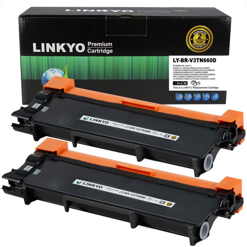 Photo 1 of LINKYO Compatible Toner Cartridge Replacement for Brother TN660 TN630 TN-660 (2-Pack, High Yield, Design V3)