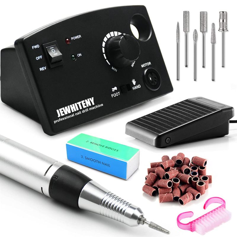 Photo 1 of JEWHITENY Professional Nail Drill Machine 30000RPM Light Acrylic Electric Nail File Kits for Remove Nail Gel Polish Nail Drills for Acrylic Nails Design for Home Salon Use 110-240V(Black)
