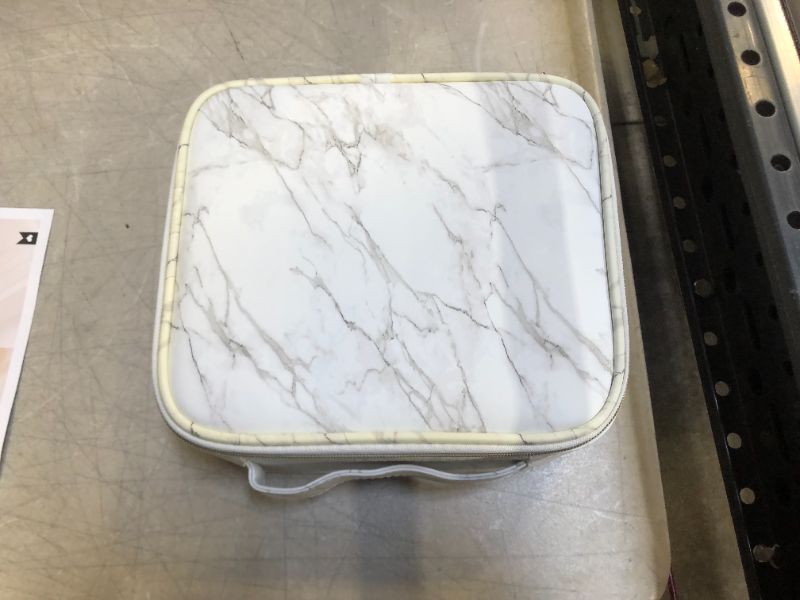 Photo 1 of Marble Leather Travel Makeup Bag Organizer Cosmetic Bag PU Leather Large Capacity Makeup Organizers Storage Portable Brush Holder with Adjustable Divider for Jewelry Cosmetics for Women and Girls - Marble
