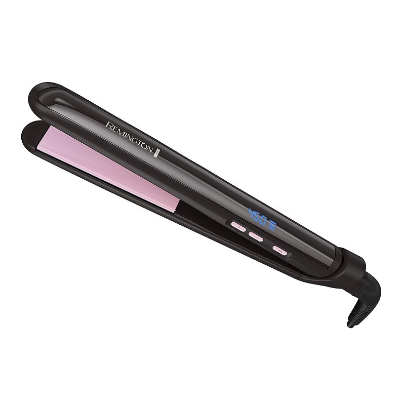 Photo 1 of Remington S9500 Pro 1" Pearl Ceramic Flat Iron, Hair Straightener, Digital Controls + 9 Heat Settings, Black/Pink
