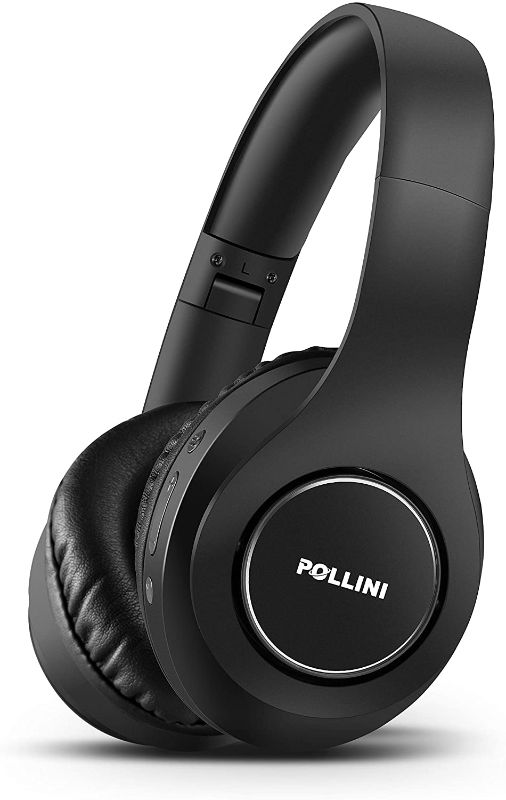 Photo 1 of Bluetooth Headphones Over Ear, pollini Wireless Headset V5.0 with Deep Bass, Soft Memory-Protein Earmuffs and Built-in Mic for iPhone/Android Cell Phone/PC/TV (Black)
