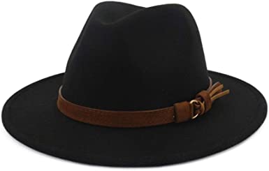 Photo 1 of Lisianthus Men & Women Vintage Wide Brim Fedora Hat with Belt Buckle-LARGE
