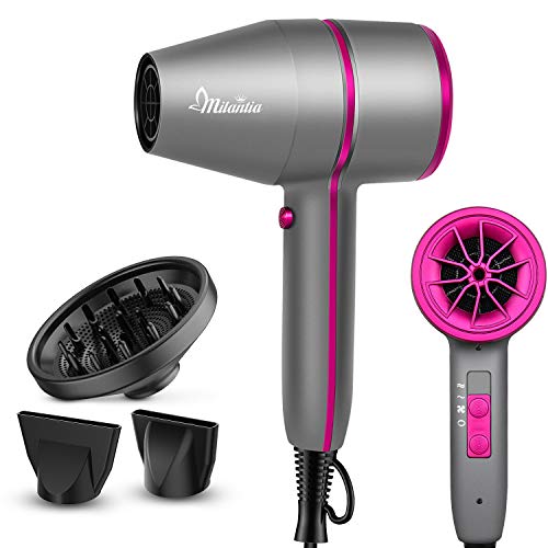 Photo 1 of 1875W Ionic Hair Dryer, Milantia Blow Dryer with Diffuser and Nozzle, Mini Negative Ion Hairdryer