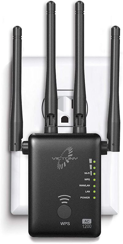 Photo 1 of VICTONY 1200Mbps WiFi Range Extender Wireless Internet Booster Cover up to 3000 sq.ft & 25 Device Wireless Signal Repeater, Extend WiFi Signal to Smart Home & Alexa Devices (Black)
