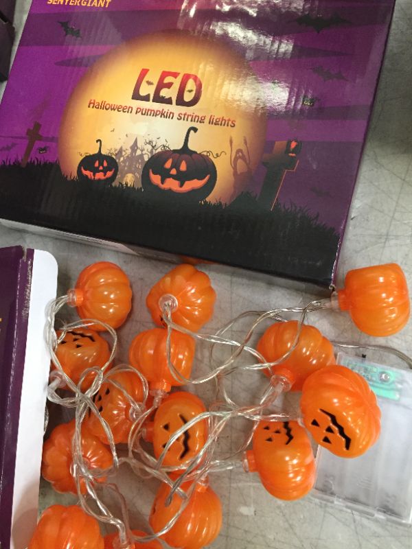 Photo 1 of 2 pk Halloween Pumpkin String Lights Indoor, Battery Operated 9.8ft 20LED Waterproof Orange Pumpkin Lights for Halloween Party Decorations Outdoor