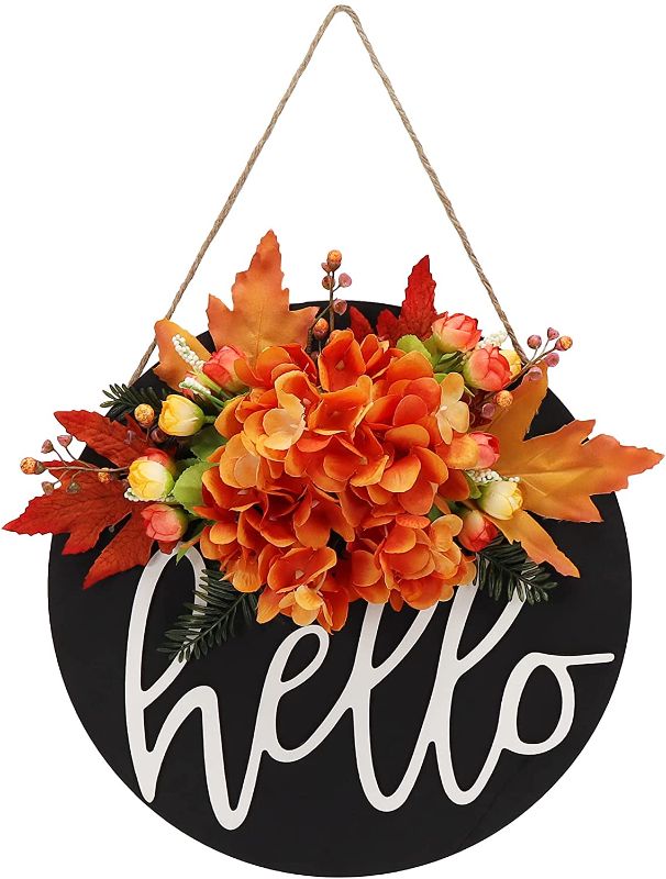 Photo 1 of Fall Wreaths for Front Door,Outdoor Fall Wreaths for Front Door, Hello Wreath for Front Door,Farmhouse Wreath ,Rustic Wreath,Grapevine Wreath,Window Decoration-61
