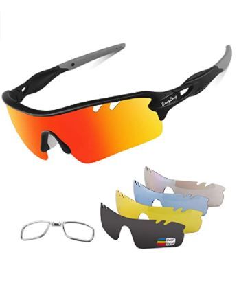 Photo 1 of Polarized Sports Sunglasses Cycling Sun Glasses for Men Women with 5 Interchangeable Lenes for Running Baseball Golf Driving
