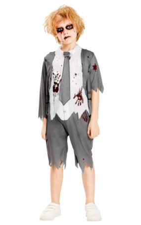 Photo 1 of IKALI Zombie Halloween Costume, Girls Boys Women Cheerleader High School Prisoner Bride Nurse Bloody Kids Fancy Dress Outfit 6-9yr