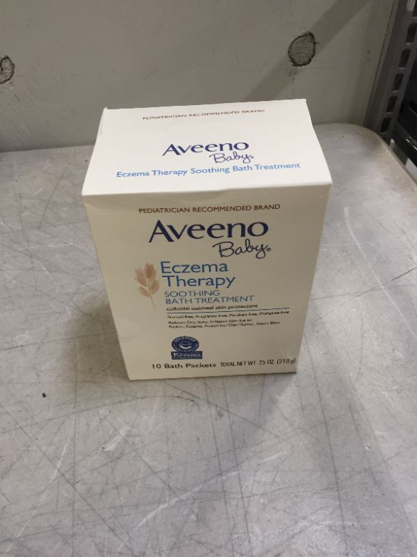 Photo 2 of Aveeno Baby Eczema Therapy Soothing Bath Treatment for Relief of Dry, Itchy & Irritated Skin, Made with Natural Colloidal Oatmeal, Fragrance-, Paraben-, Steroid- & Tear-Free, 10 ct
