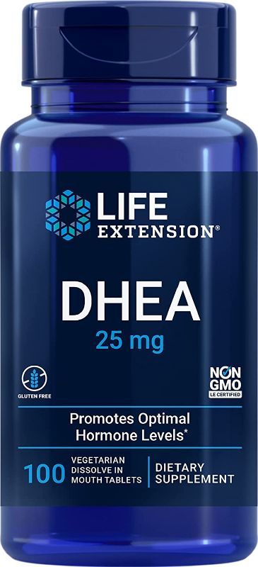 Photo 1 of Life Extension DHEA 25 mg – Promotes Optimal Hormone Balance & Overall Health – Non-GMO, Gluten-Free, Vegetarian –100 Vegetarian Dissolve-In-Mouth Tablets exp 11/2022