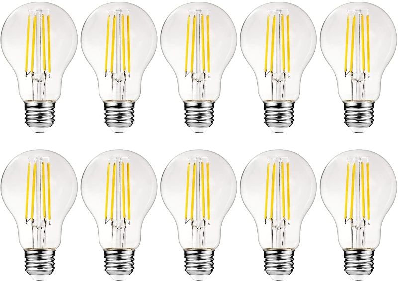 Photo 1 of 10Pack A19 Vintage LED Edison Bulbs, 6W Equivalent 60W, 2700K Warm White,810LM, A19 Antique LED Filament Bulbs, E26 Medium Base, Non Dimmable, Clear Glass
