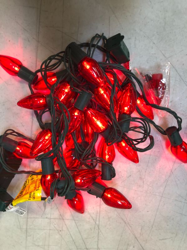 Photo 2 of 16 ft. 25-Light LED Red C9 Super Bright Steady Lit String Light
