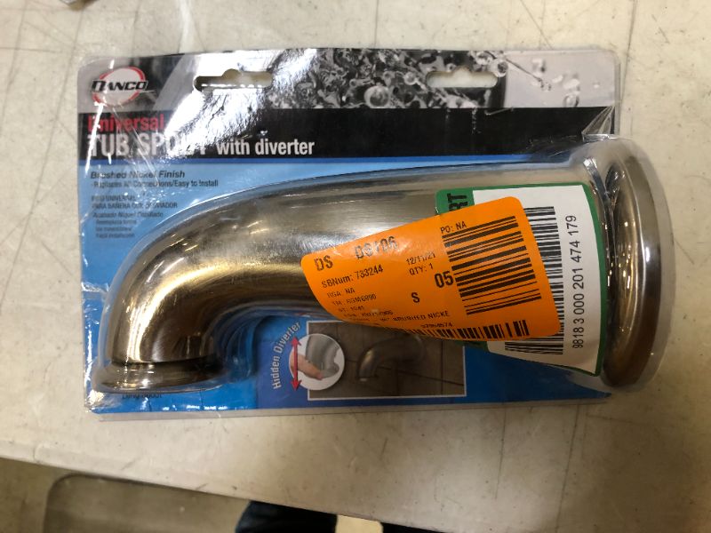 Photo 1 of 8 in. Universal Decorative Tub Spout with Diverter in Brushed Nickel

