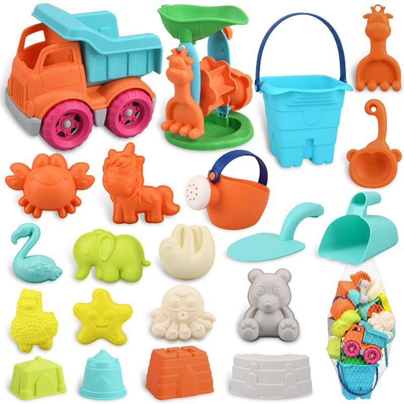 Photo 1 of Balnore Beach Toys, Sand Toys for Kids Snow Toys 22 Piece Sand Toys Set for Kids with Castle Building Kit, Animals Castle Molds Beach Shovel Rake Other Tools Kit
